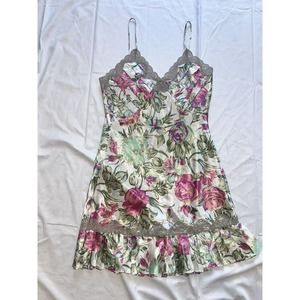 Victoria's Secret Floral Lace Trim Chemise - Pink and Green